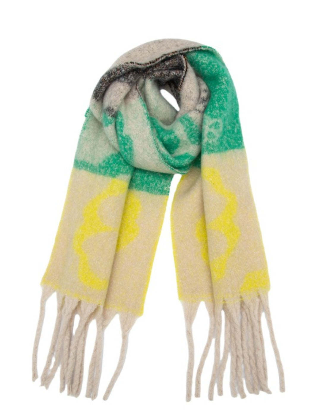 Scarvii - Retro Color-Block Fringe Scarf with Floral &amp; Leaf Patterns
