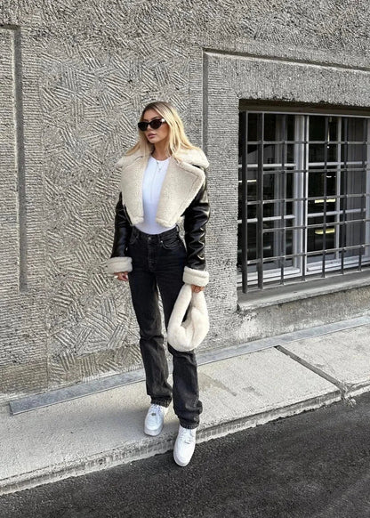 Double Sided Leather Jacket With Sherpa Trim