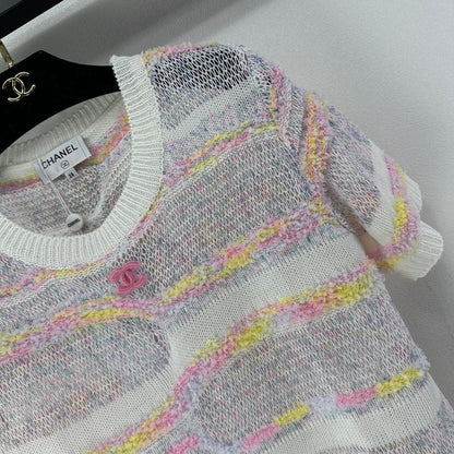 CC 26S Short-sleeve Knit Cream Multicolour Wool Nylon Cashmere 349002
