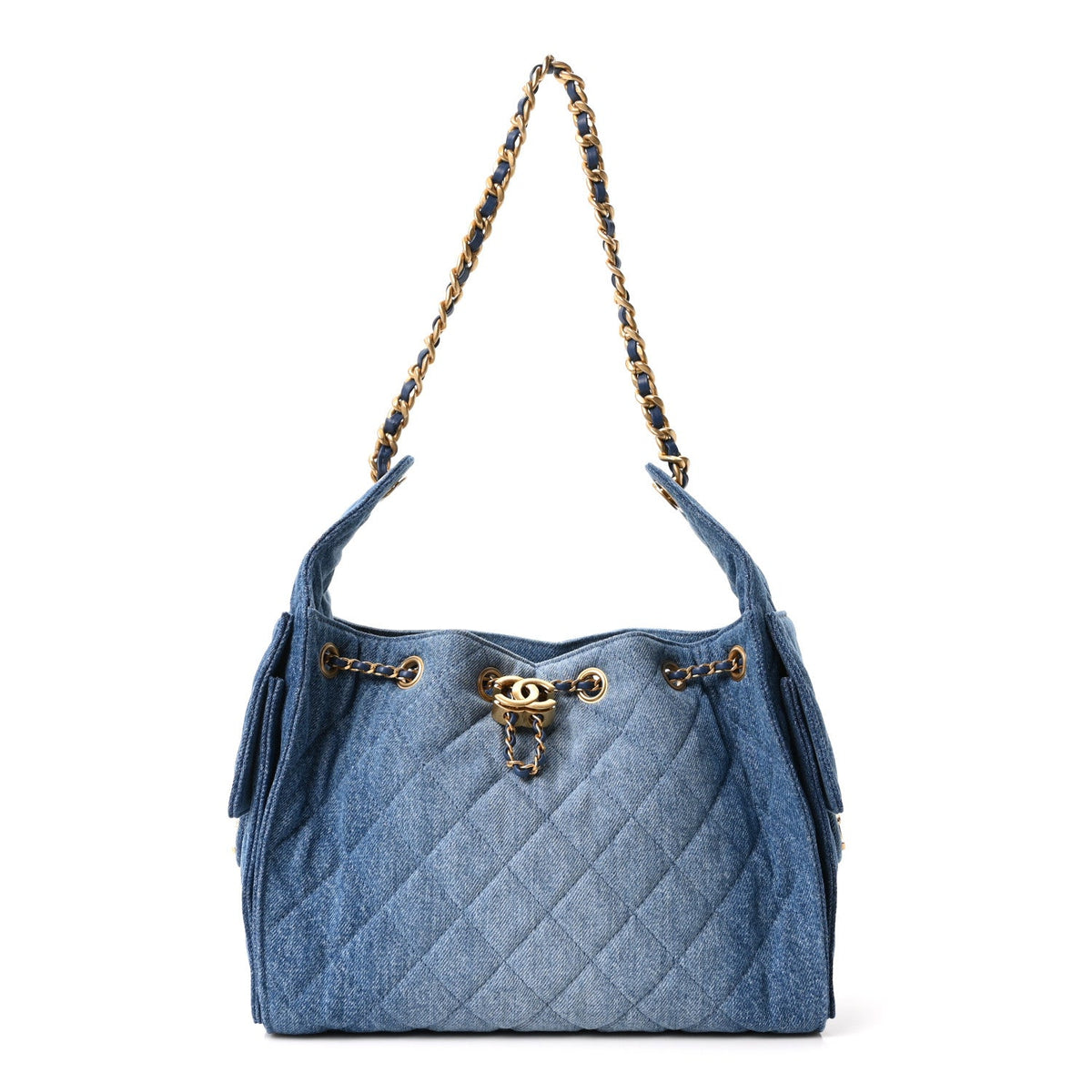 Washed Denim Quilted Small Chanel 25 Handbag Blue