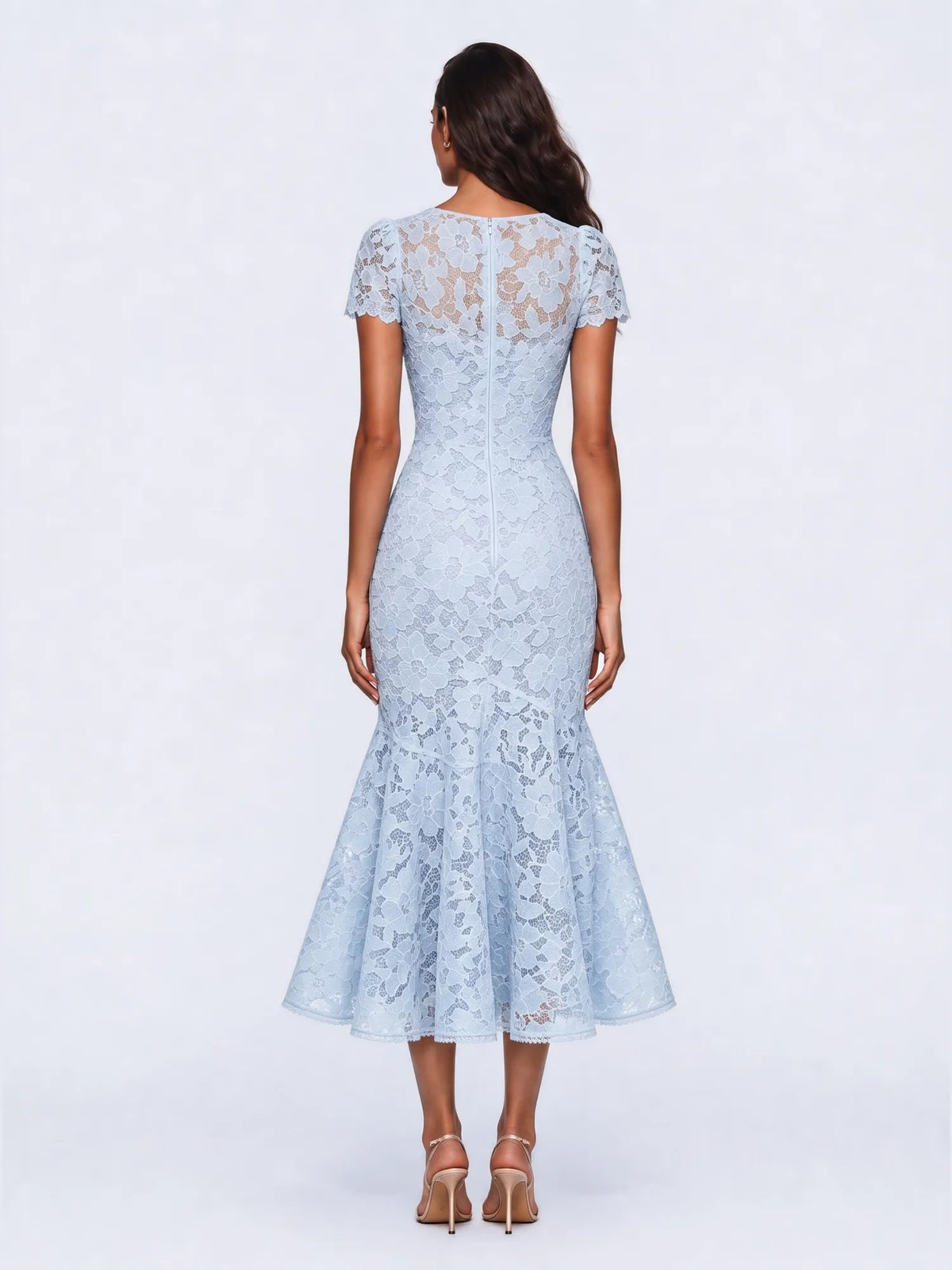 Indira Lace Square Neck Mermaid Midi Dress