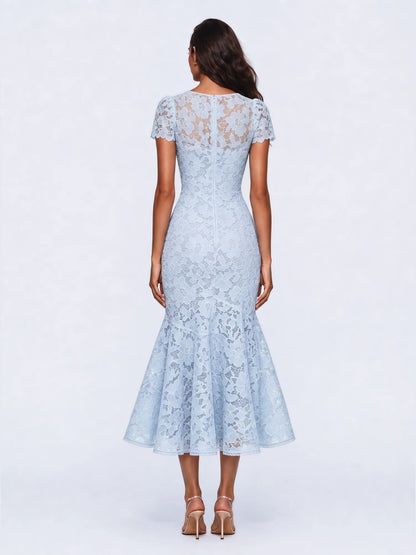 Indira Lace Square Neck Mermaid Midi Dress