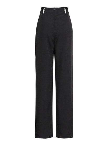 Stylish Weave Hollow Waisted Solid Color Wide Leg Pants