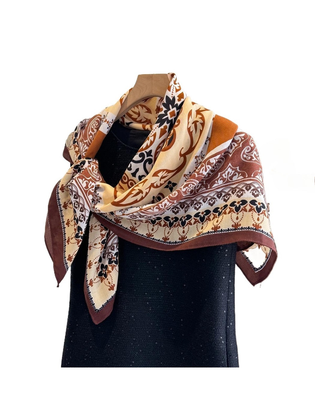 Scarvii - 35'' Vintage Boho Print Square Scarf - Chic &amp; Classic