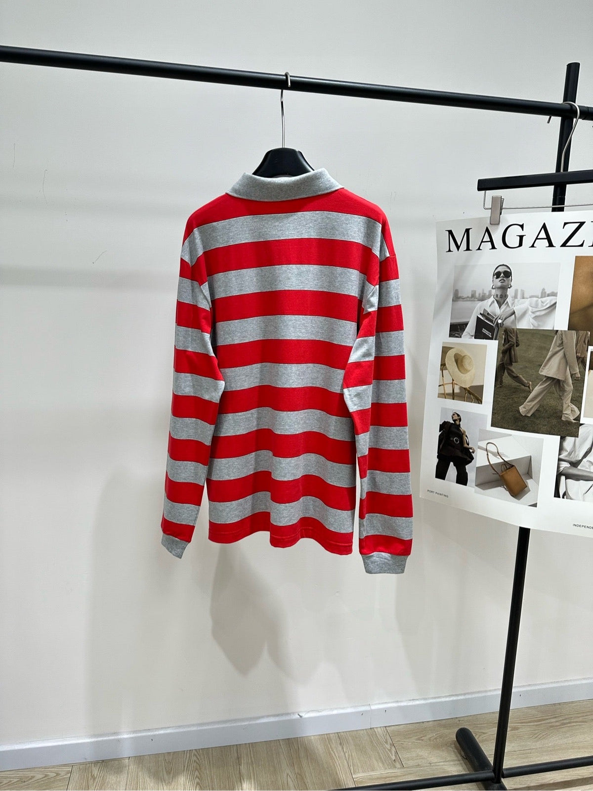 Miu 26s Striped Jersey Polo Shirt Red Gray Cotton 349696