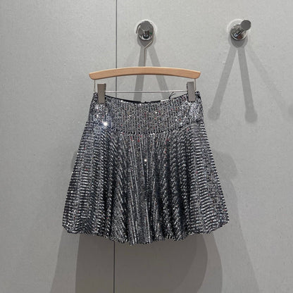 YSL 2025 Sequined Skirt Silver Polyester 212667