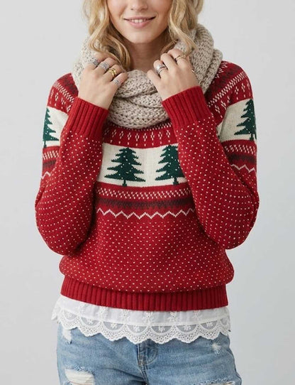 Simple Embroidery Christmas Theme Loose Knit Sweater