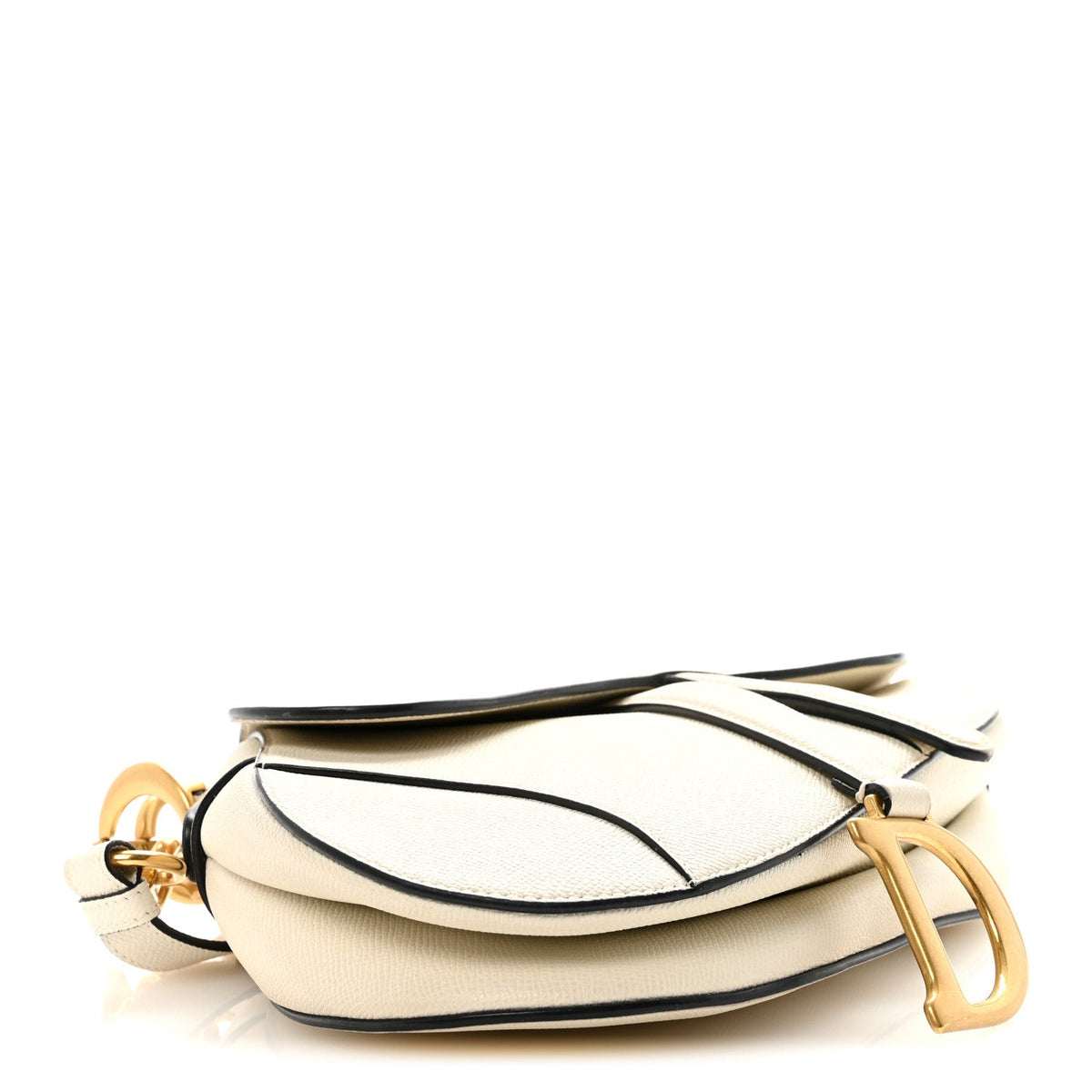 Grained Calfskin Saddle Bag With Strap Latte
