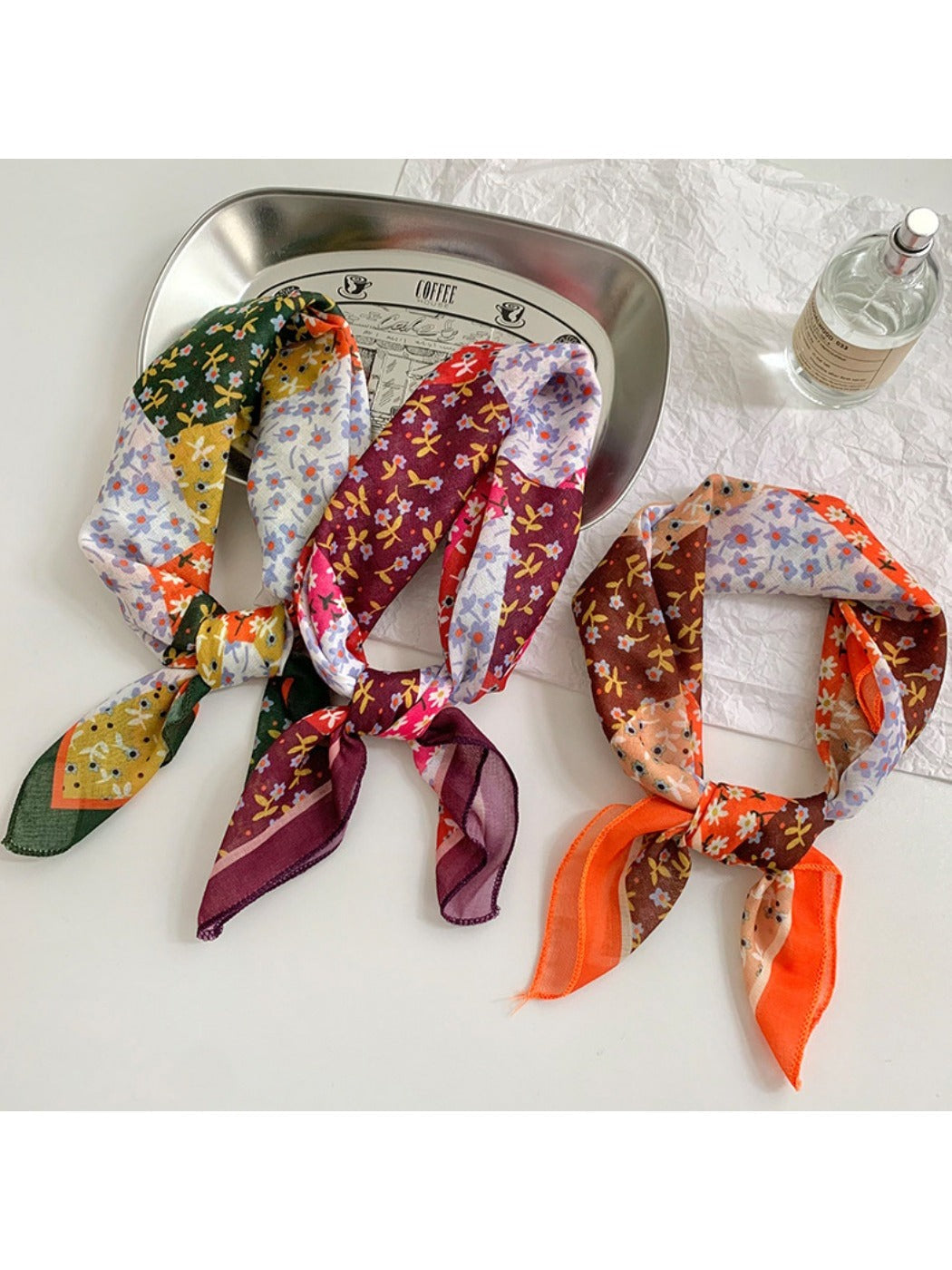 Haila - 20" Colorblock Floral Square Headscarf - Spring Essential