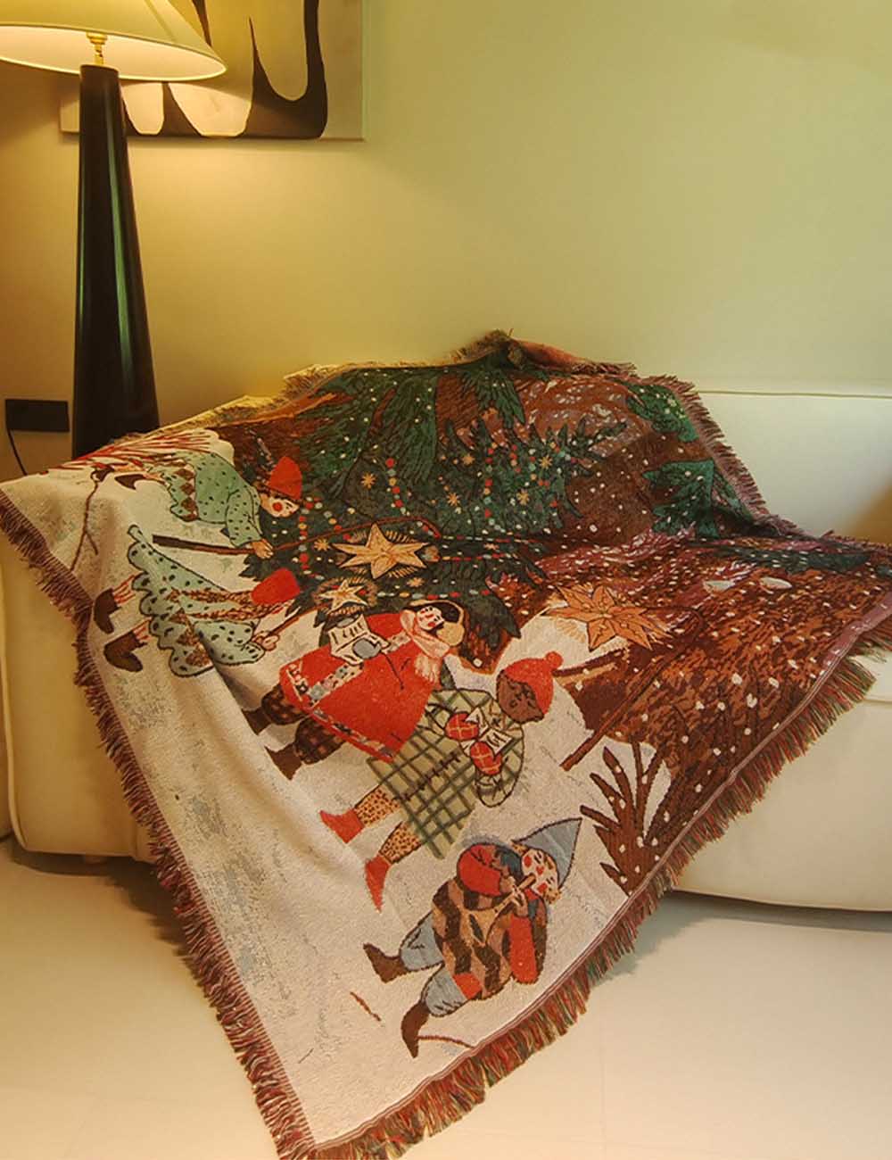 Christmas Jacquard Tassel Home Decor Throw Blanket
