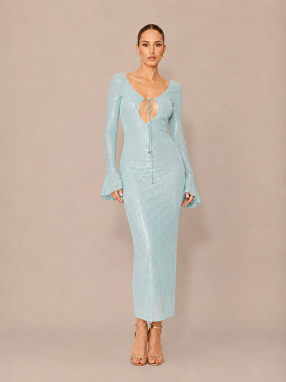 Calla Sequined V-Neck Open-Back Maxi Dress