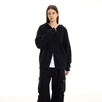 Solid Color Loose Zip Knit Sweater