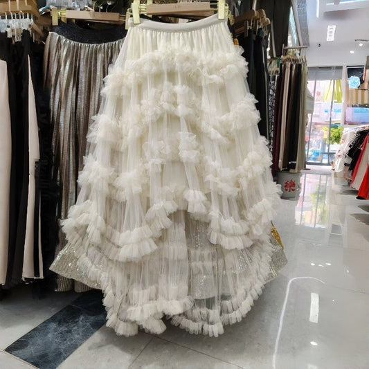 Polyester Tulle Flounce Puff Skirt Paneled