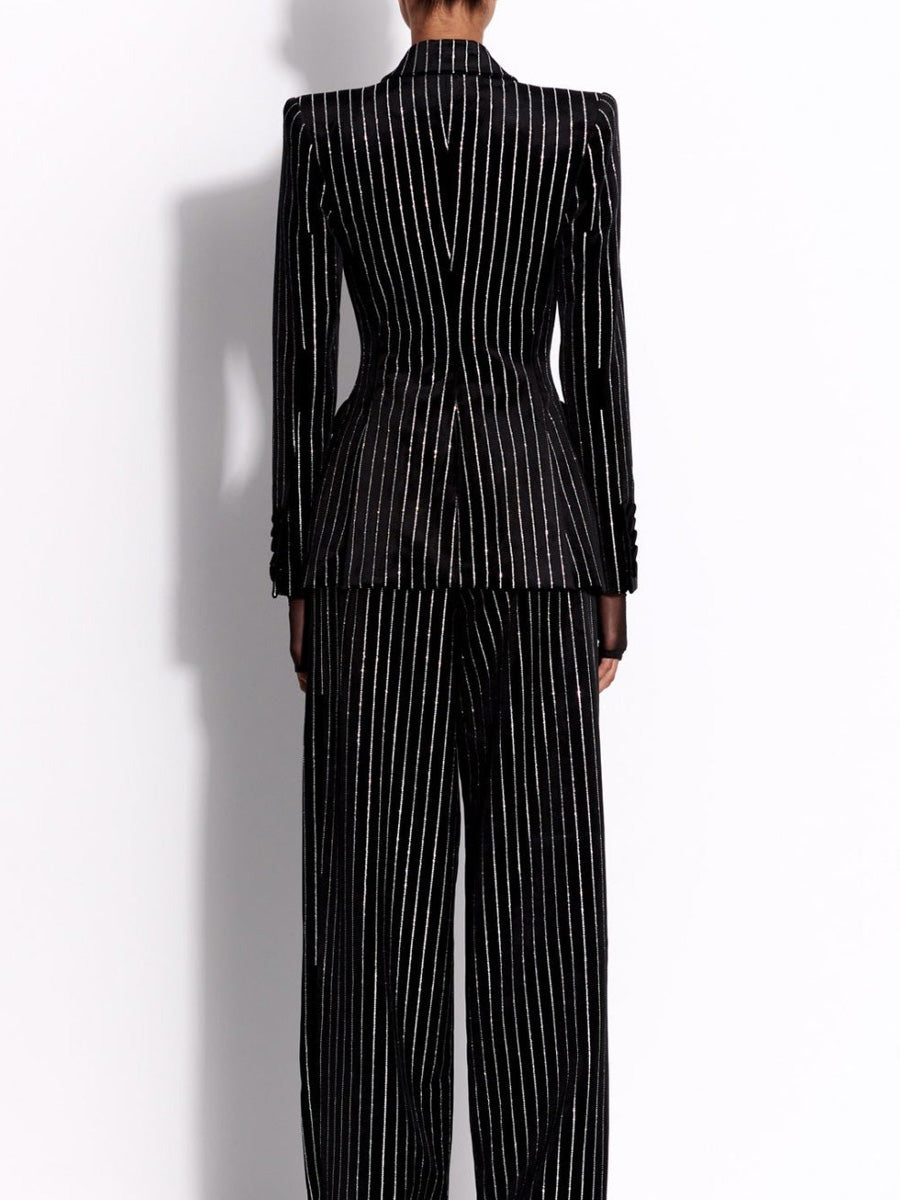 Bethany Crystal Pinstripe Blazer Set