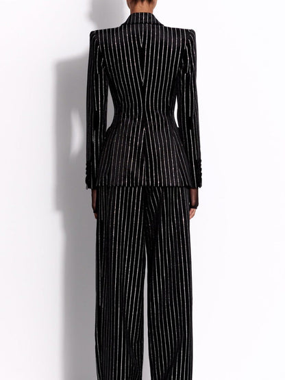 Bethany Crystal Pinstripe Blazer Set