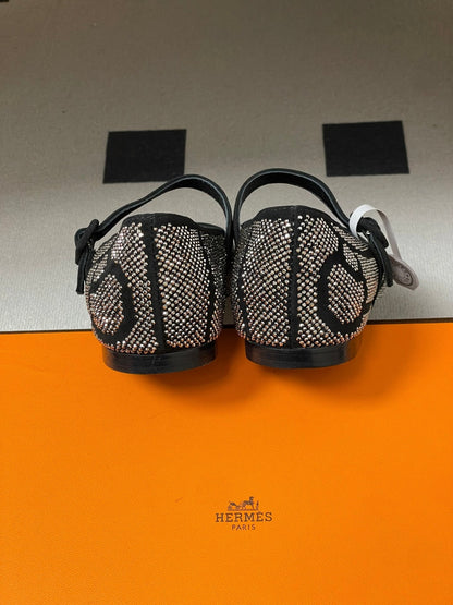 Hermes 26 Light Ballet Flat Metallic Gray in Suede 594342