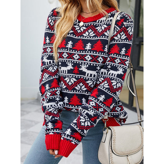 Christmas Loose Long Sleeves Printed Sweater Tops
