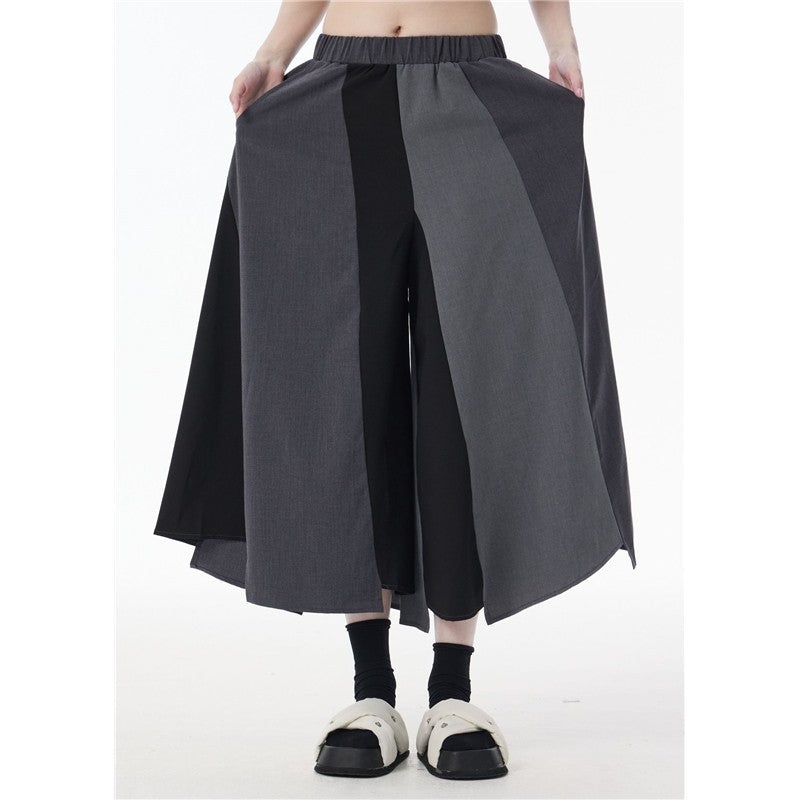 Patchwork High Waist Wide Leg Loose Fit Casual Pants