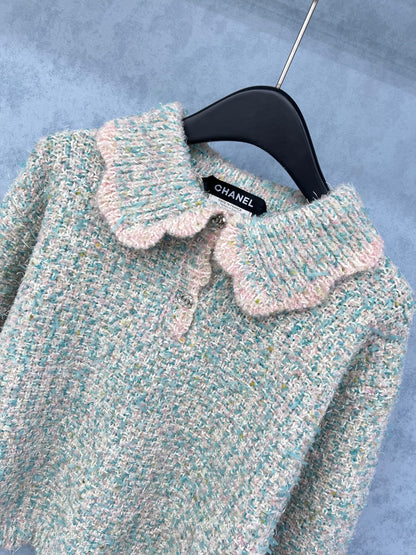 CC 2025 Petal Collar Pullover Sweater Blue Pink Wool 325851