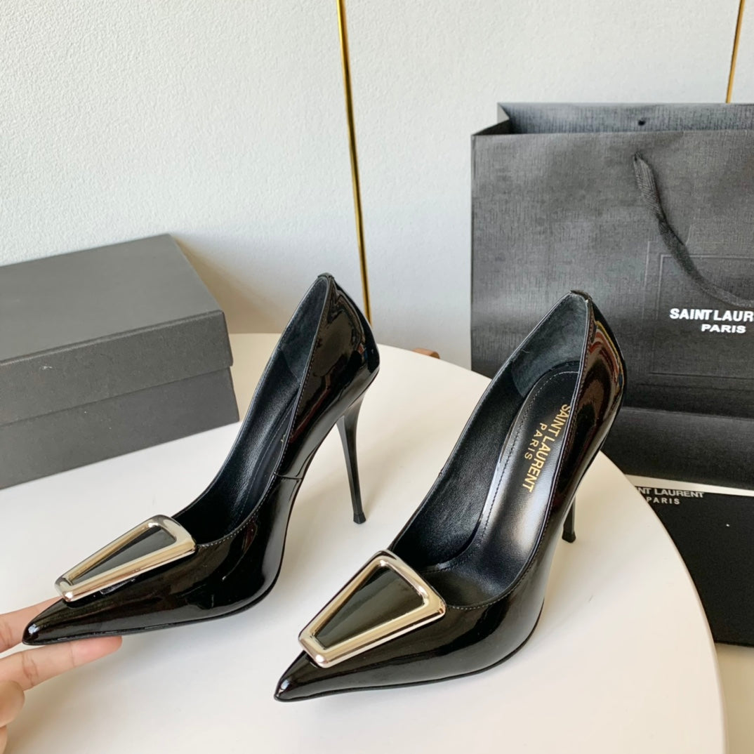SL TRIANGLE BASIC HIGH HEELS BLACK CALFSKIN