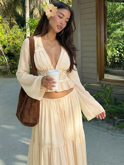 Selene Lace Chiffon Two-Piece Maxi Skirt Set