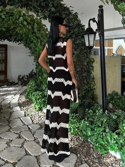 Vanessa Sexy Striped Knit Beach Skirt Set