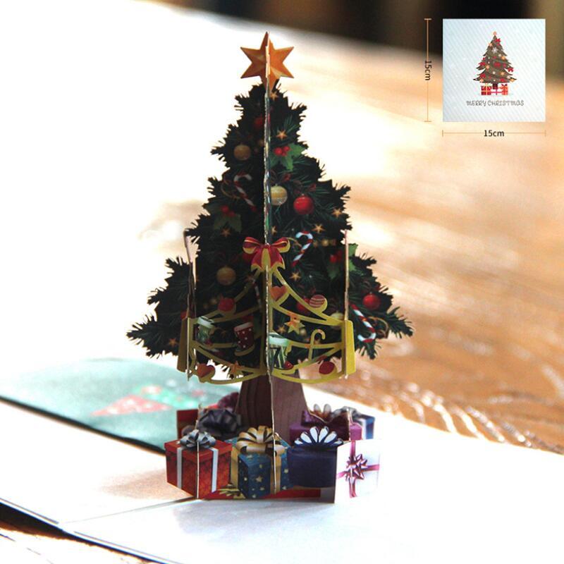 3Pcs/Lot 3D Pop Up Merry Christmas Paper Cards Gift Handmade Colourful Christmas Tree Greeting Cards