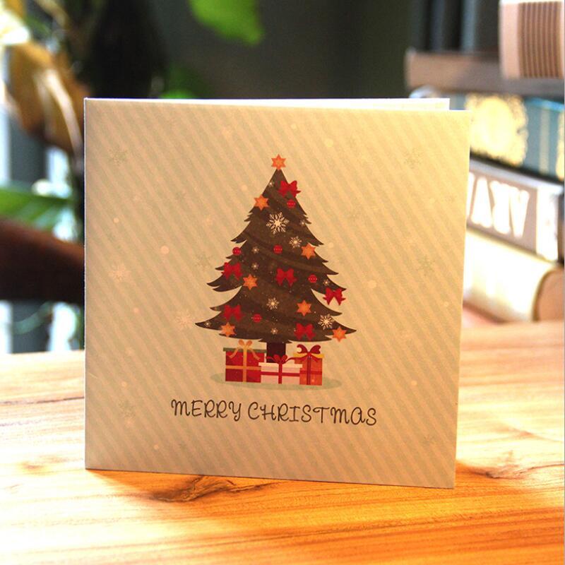 3Pcs/Lot 3D Pop Up Merry Christmas Paper Cards Gift Handmade Colourful Christmas Tree Greeting Cards