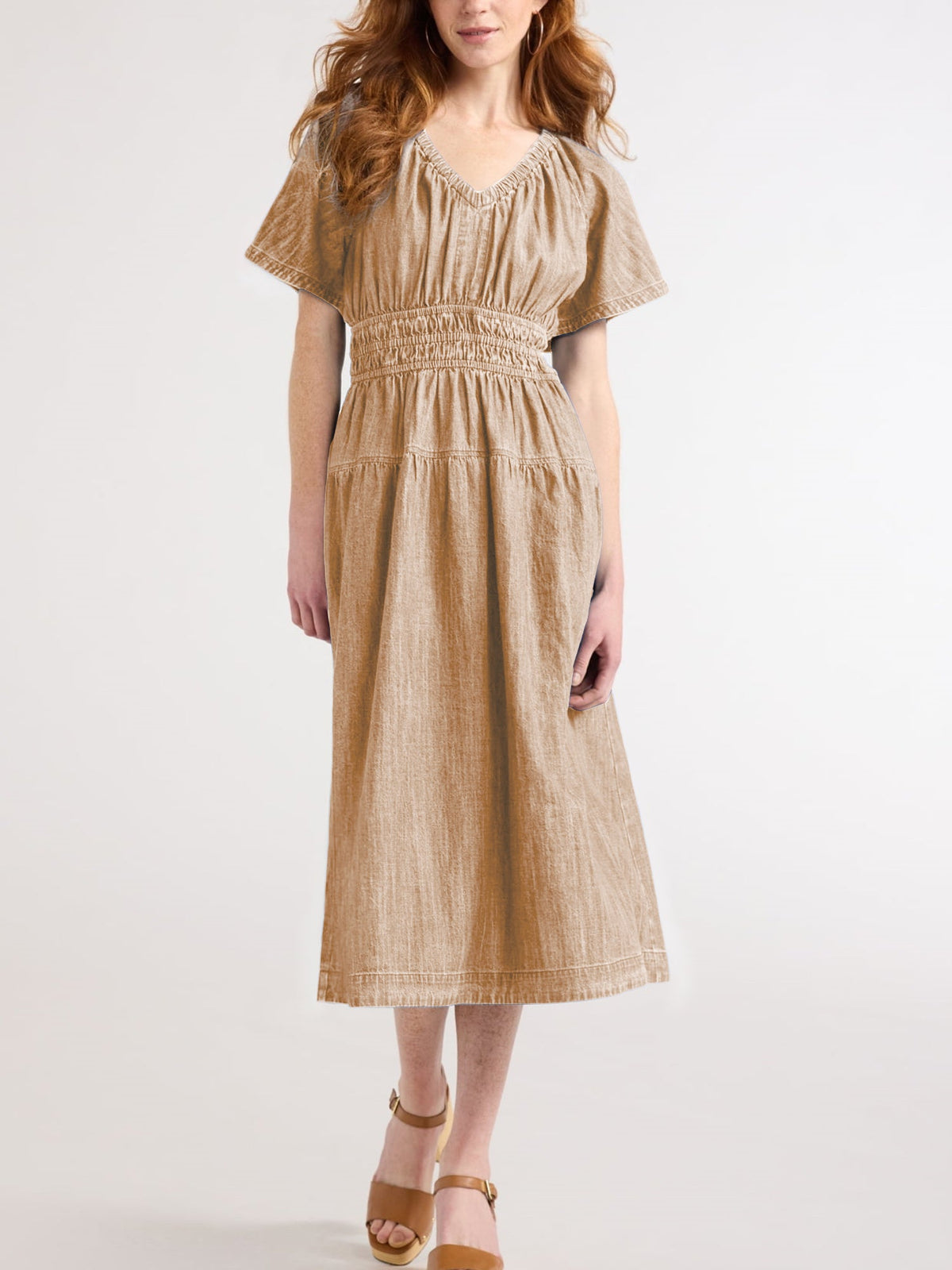 Hot Sale Women's Lightweight Denim Tiered Midi Dress