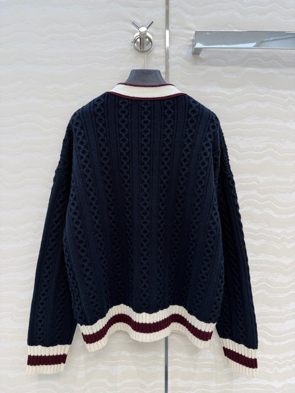 CC Spring 26 Cardigan White Brown Dark Blue Wool 342792