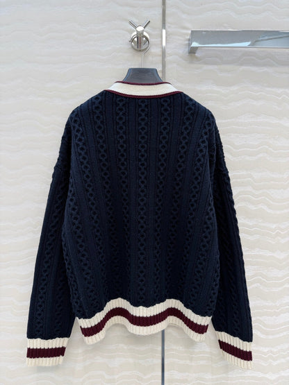 CC Spring 26 Cardigan White Brown Dark Blue Wool 342792