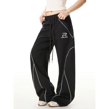 Patchwork Joggers With Curved Hem Topstitching Detail Unisex Design