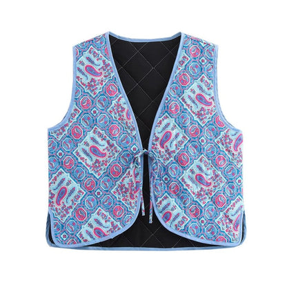 Fashion V-Neck Printed Cotton Vest