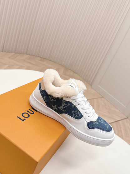 LV Stadium Sneaker White Cowhide Denim Wool 595429