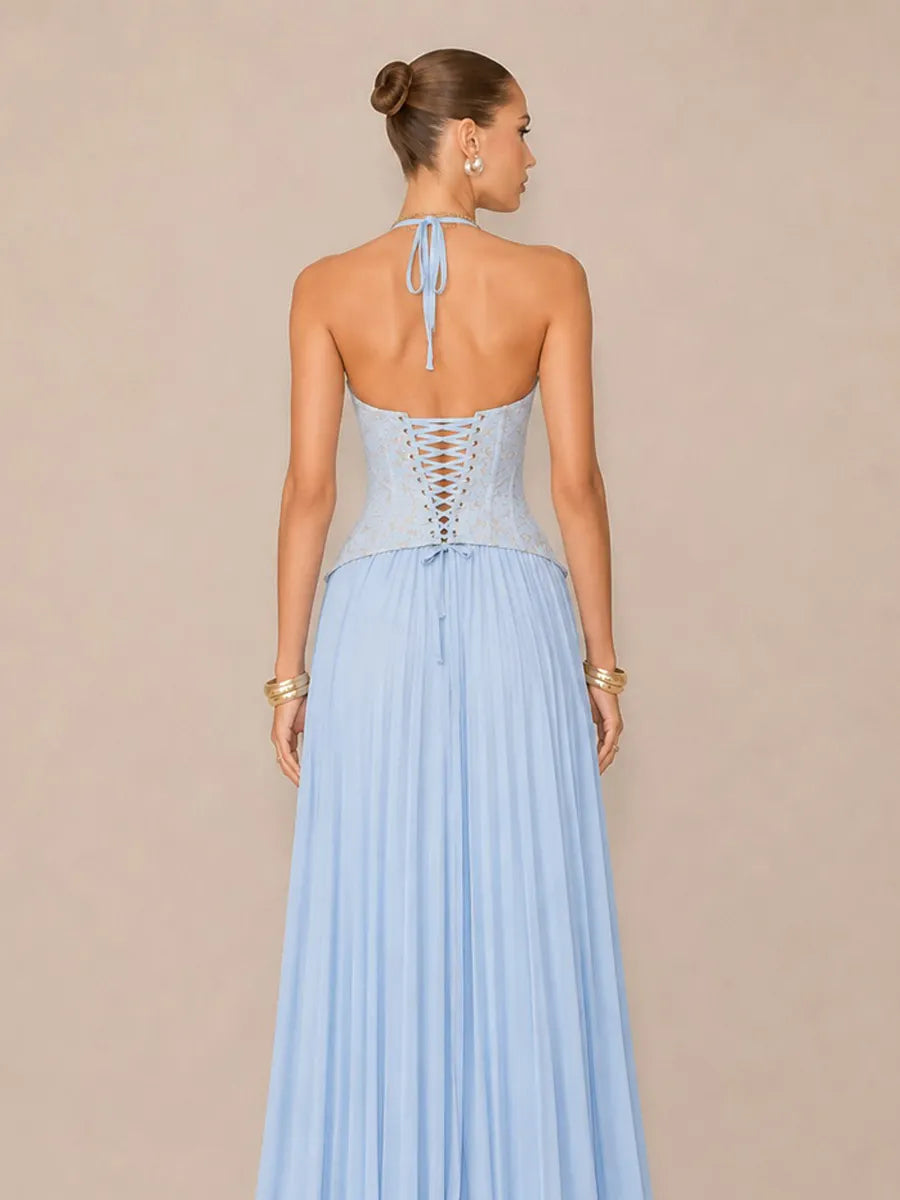 Kalina Ruched Halter-Neck Bodycon Maxi Dress