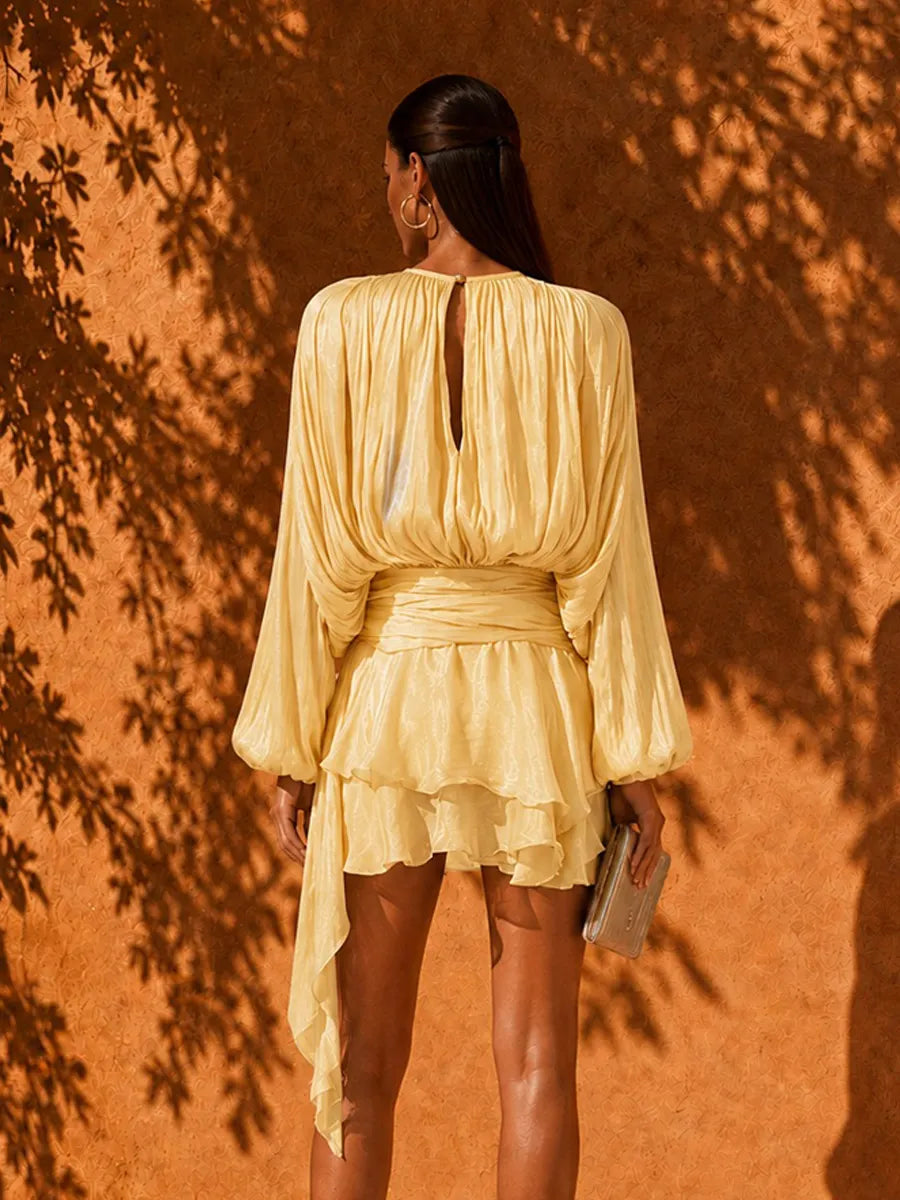 Azalea Pleated Ruffle Mini Dress In Yellow