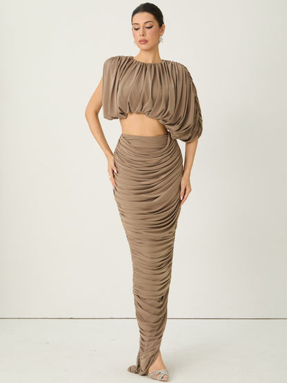 Lena Cropped Draped Top & Ruched Skirt Set