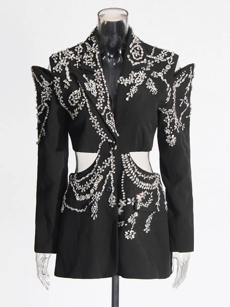Ravenna Rhinestone-Embellished Cutout Suit Dress