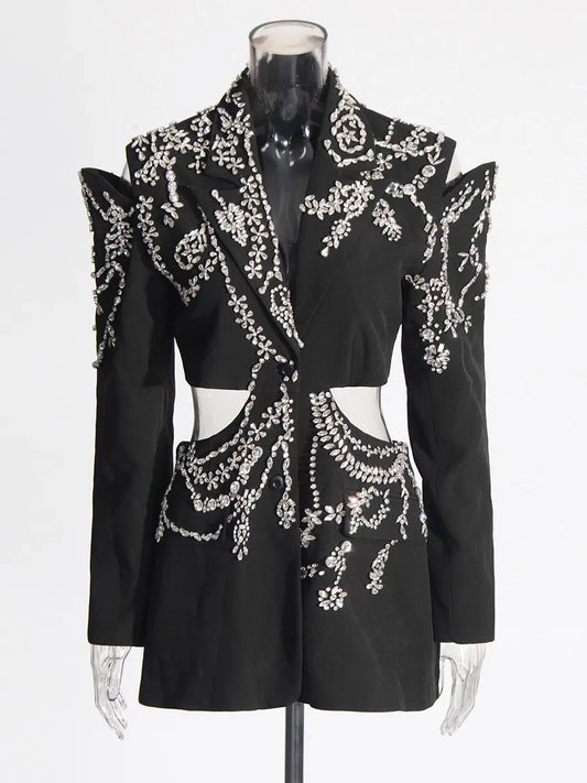 Ravenna Rhinestone-Embellished Cutout Suit Dress