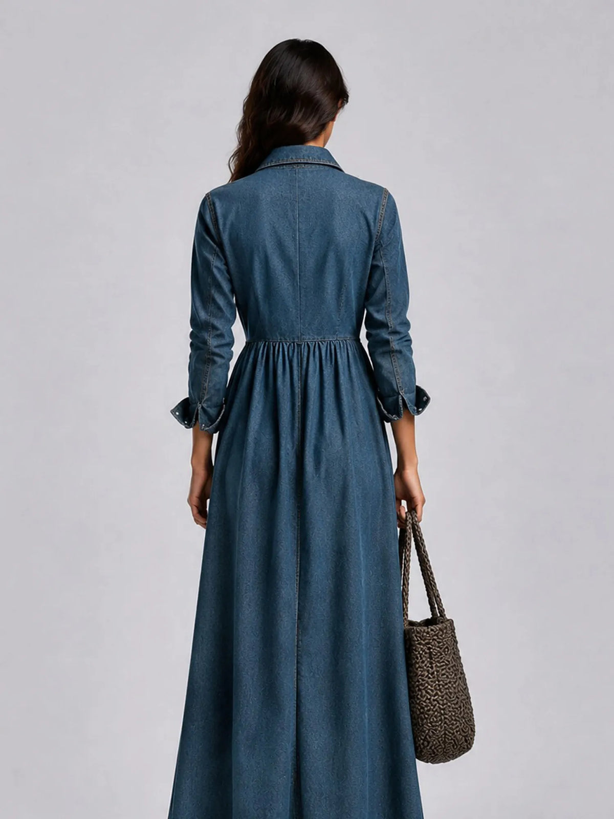 Aubrey Retro-style Long-sleeved Denim Maxi Dress