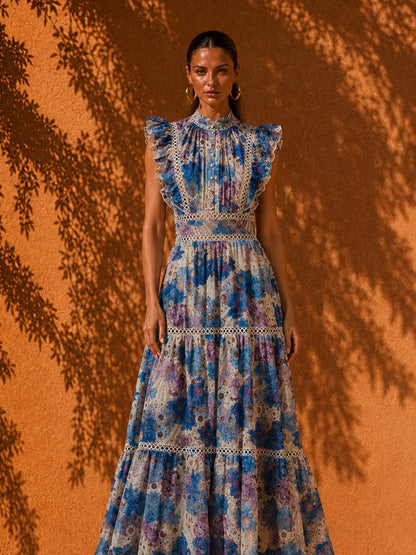 Harper Printed Maxi Dress with Lace Trim