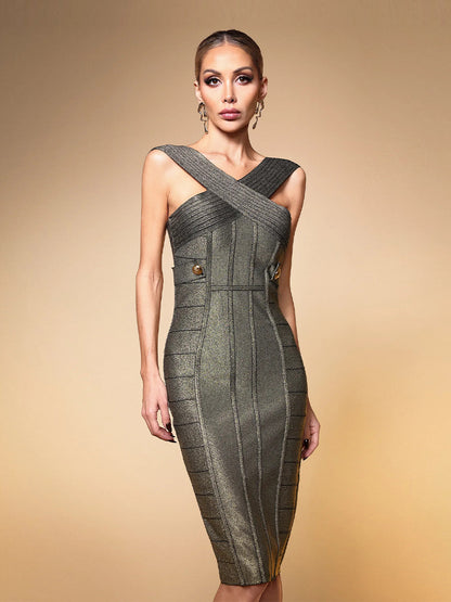 Paloma Midi Dress In Olive-green