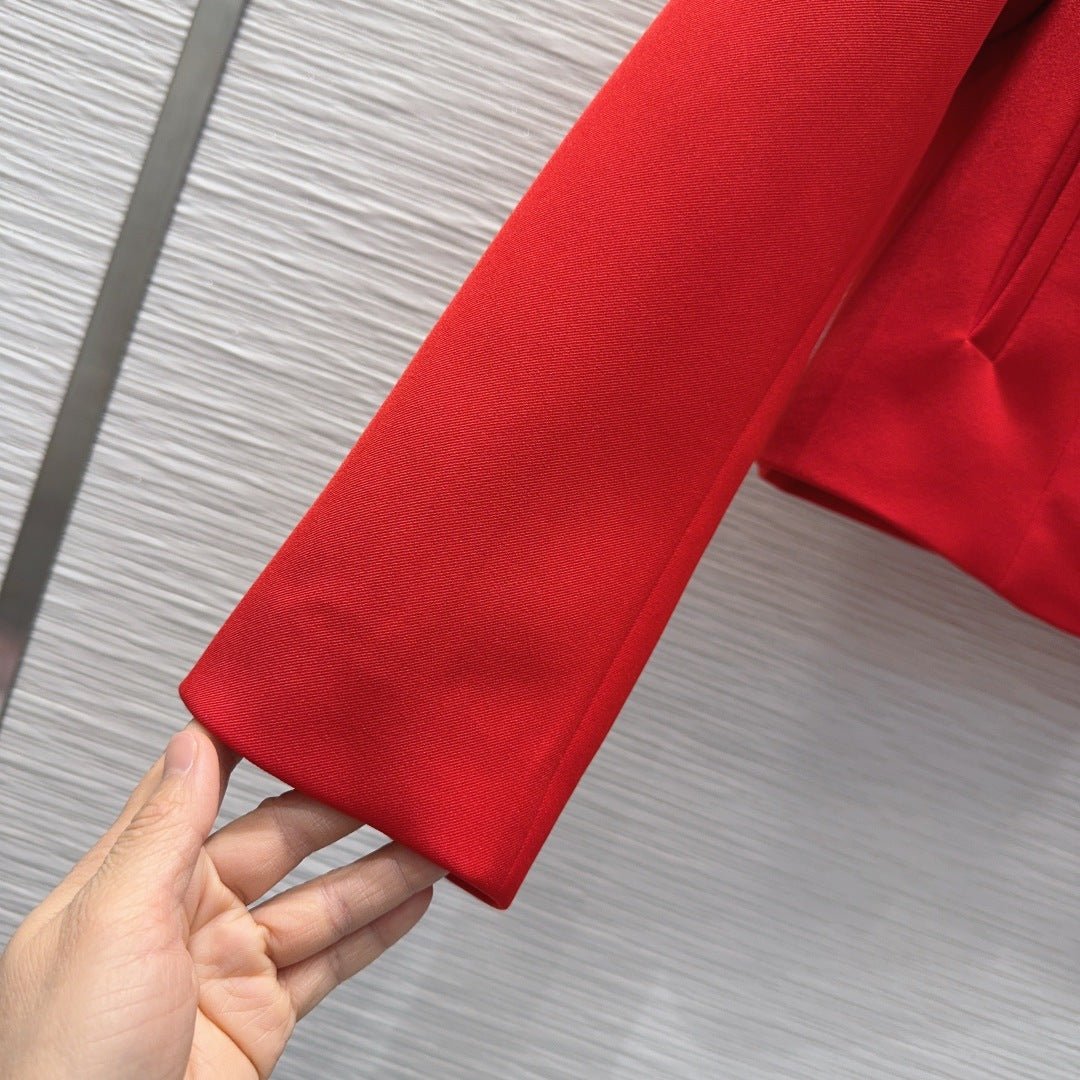GG Crêpe Jacket With Double G Button Red Wool 346679