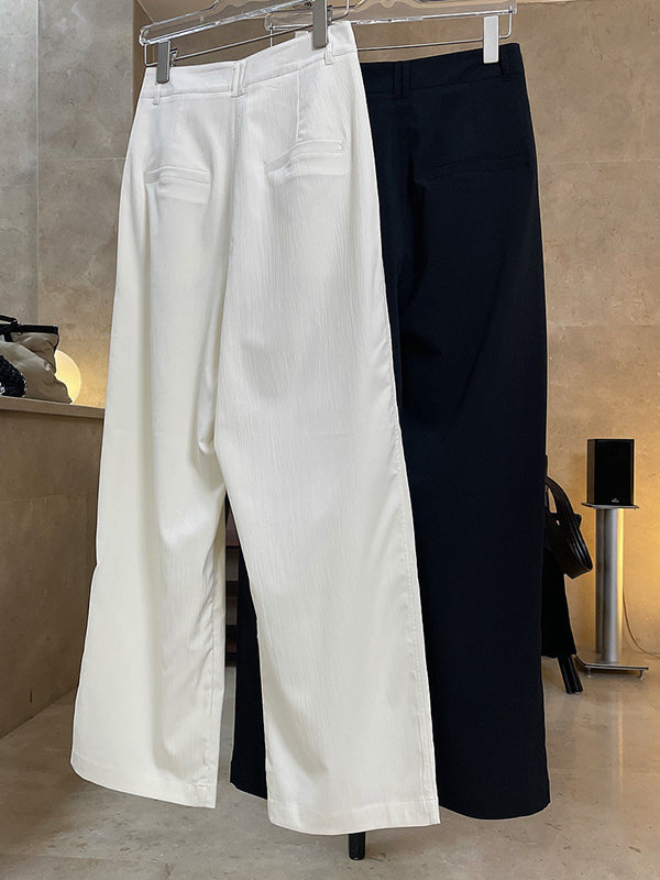 Original Simple Casual Loose Wide Legs Pleated Solid Color Pants
