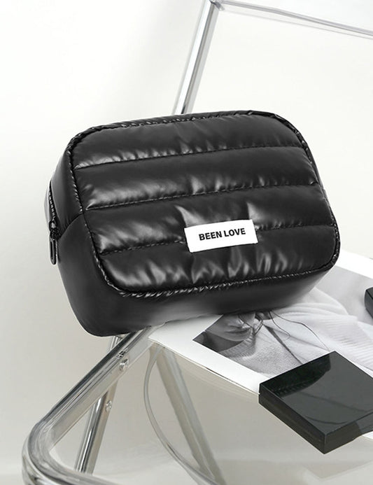 Solid Color Puffer Portable Cosmetic Bag