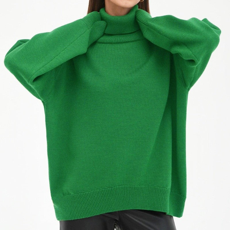 Solid Color High Neck Sweater