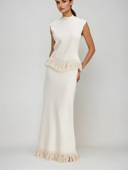 Luna Fringe High-Neck Sleeveless Two-Piece Maxi Set