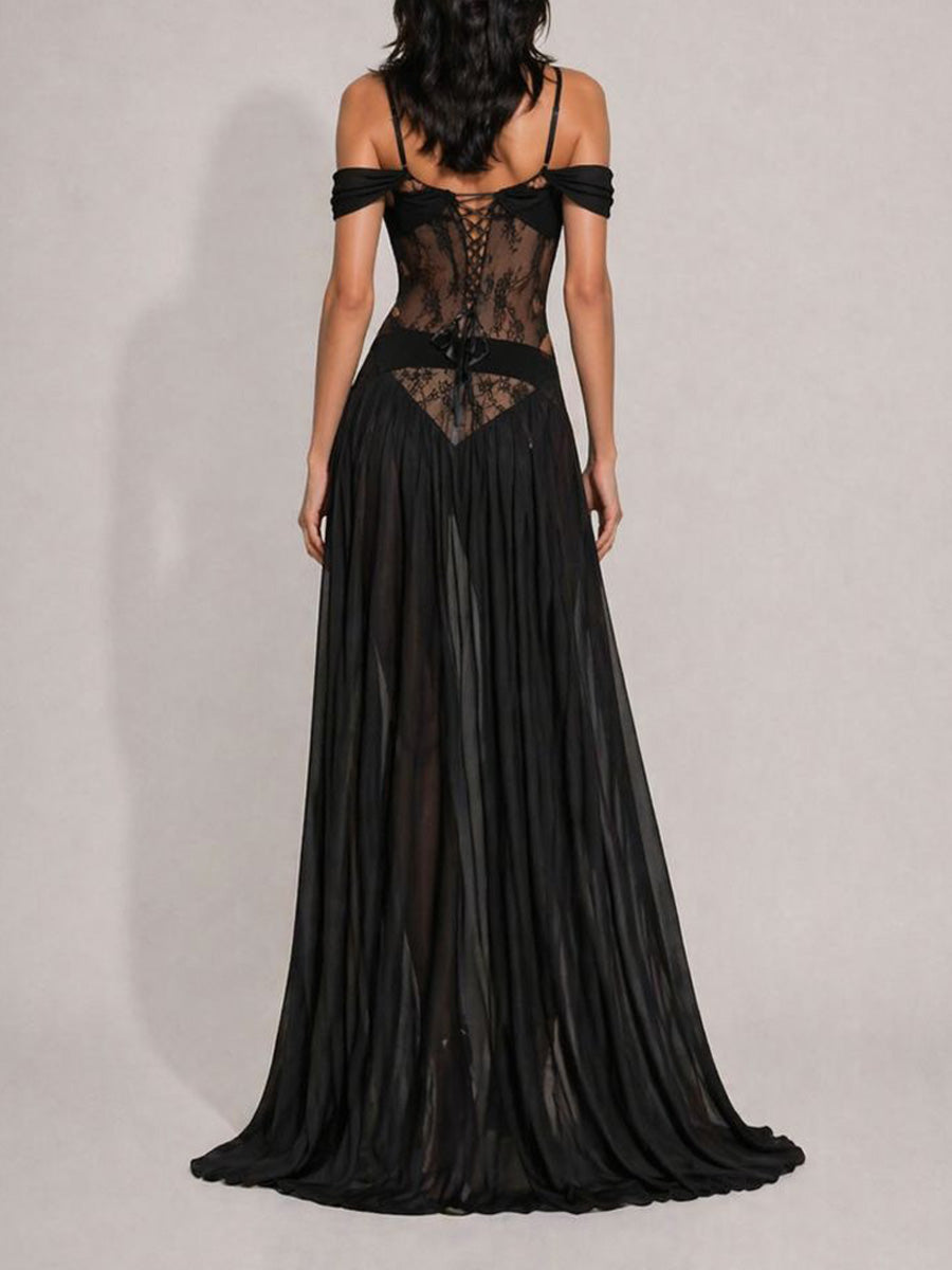 Abrianna Off-Shoulder Lace Cutout Maxi Dress