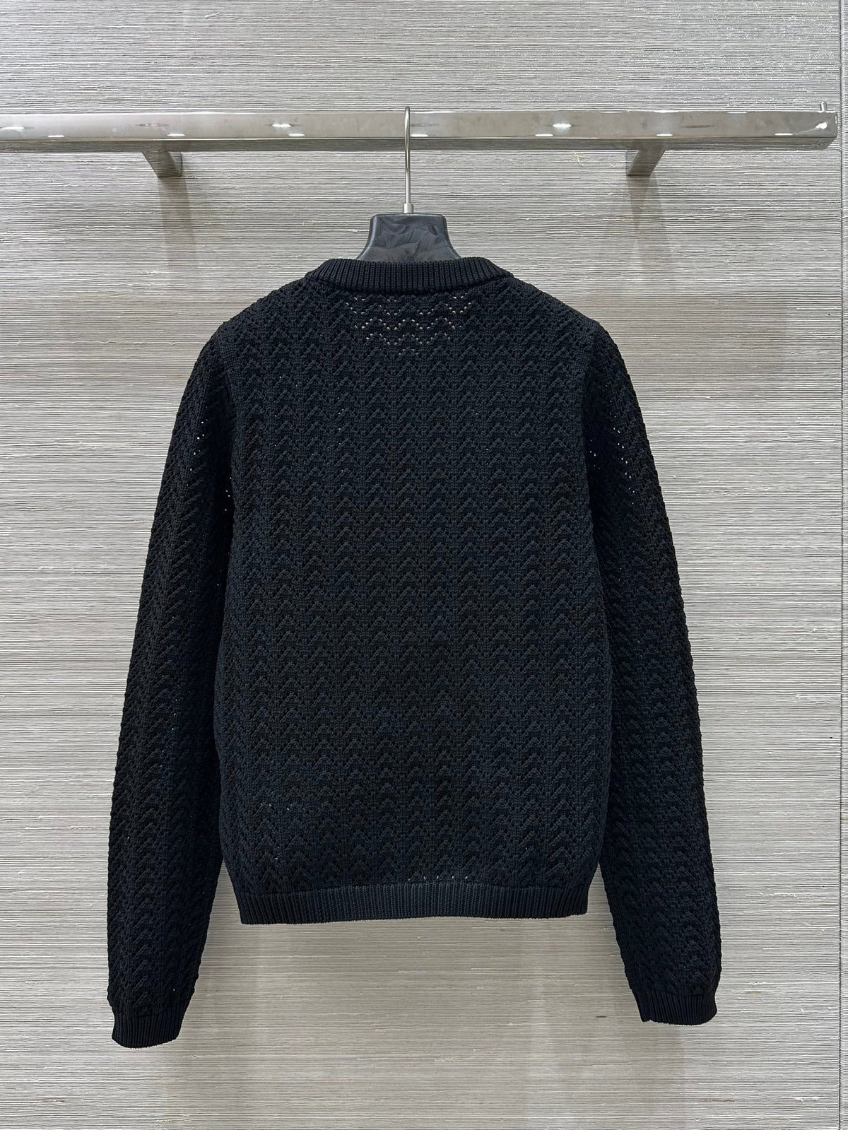 Gucci 25 Hollow Knitted Cardigan Black Polyester Fiber