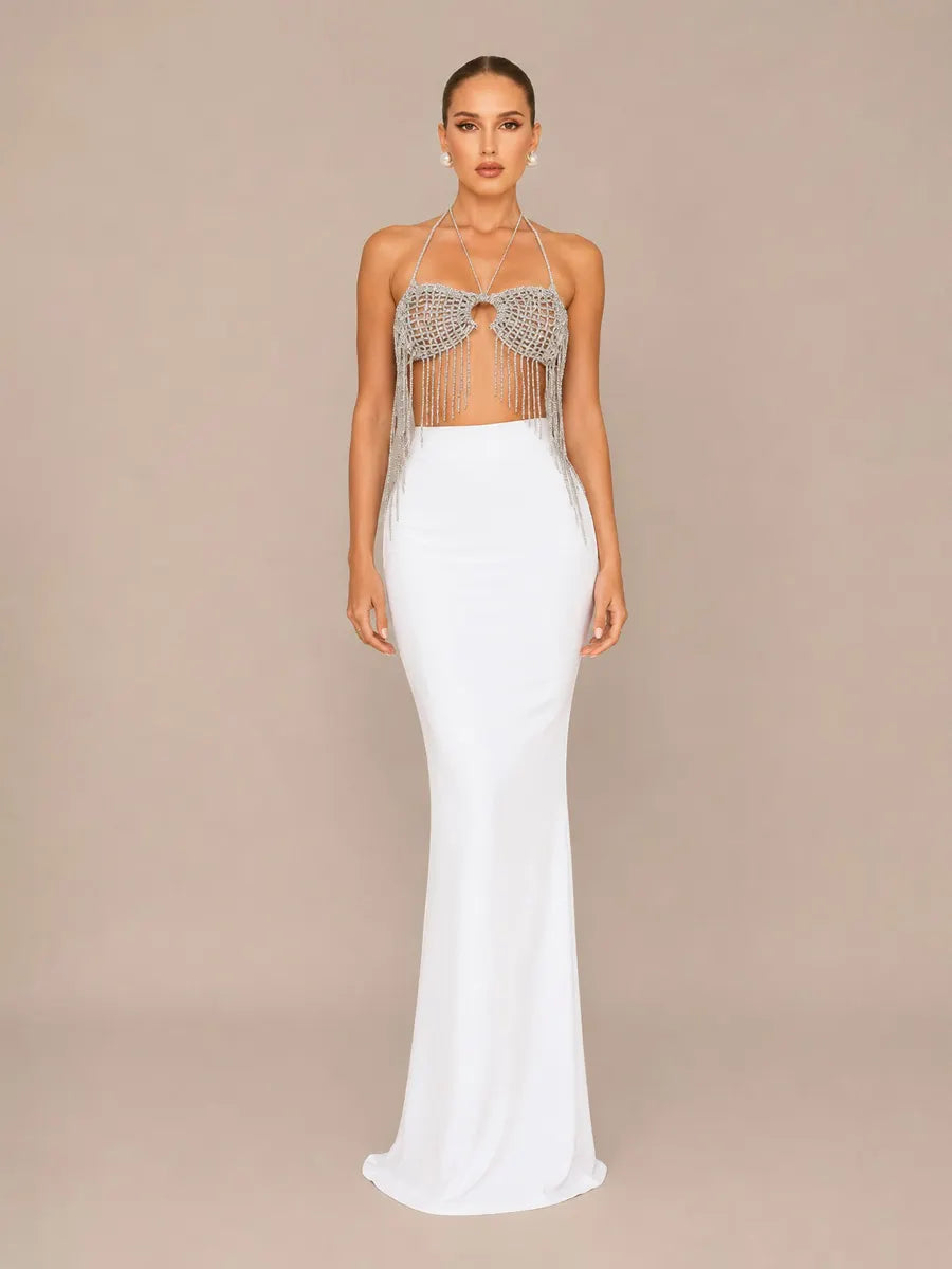Olena Woven Halter Neck Two-Piece Set with Tassels